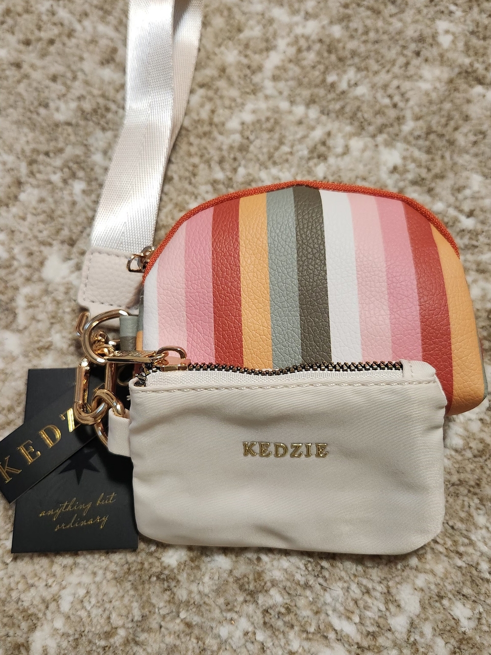 Kedzie Cream and Multi-Stripe Wristlet Coin Pouch Set
